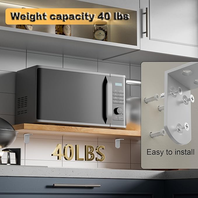 Alise 4Pcs Shelf Brackets White, Stainless Steel Floating Shelf Brackets Corner Brackets, L Brackets for Shelves, 90 Degree Angle Bracket, Heavy Duty Shelf Brackets for Wood Furniture (2.56X2.56 in)