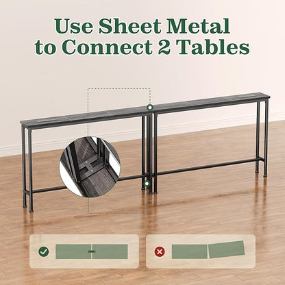 SUPERJARE 5.7 Inch Console Table with Outlet, Sofa Table, Behind Couch Table, 5.7 x 39.4 x 29.7 Inches, Metal Frame, Charging Station, Charcoal Grey