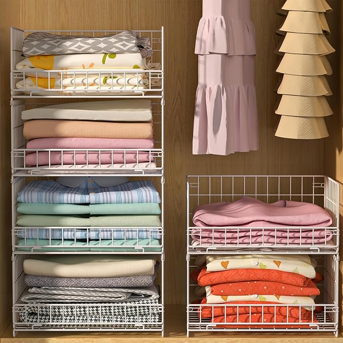 4-Tier Sliding Closet Organizers and Storage Shelves, White