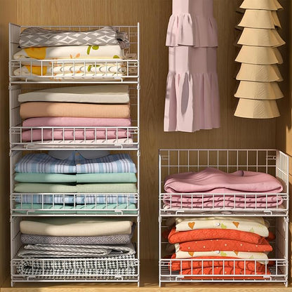 4-Tier Sliding Closet Organizers and Storage Shelves, White