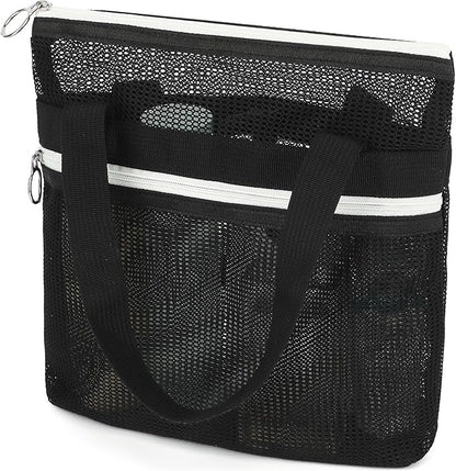 Mesh Shower Caddy Portable Shower Bag for Travel, Gym, Camping – Quick-Dry Hanging Toiletry Organizer with Zipper Pockets for Bathroom Essentials,Black