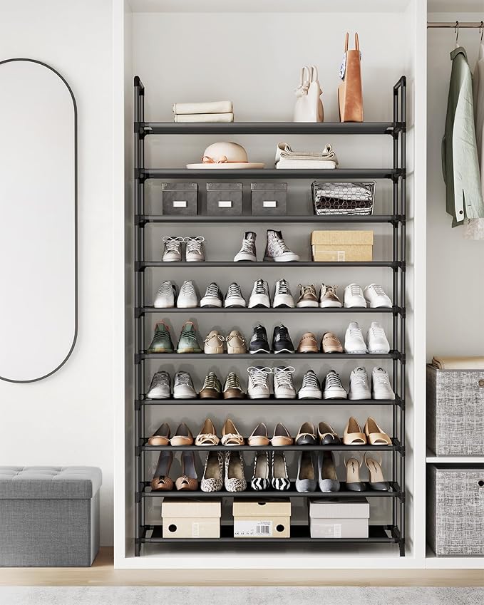 SONGMICS Shoe Rack, 10-Tier Shoe Shelf, Shoe Storage Organizer, 11 x 37 x 68.9 Inches, Metal Frame, Non-Woven Fabric Shelves, for Entryway, Bedroom, Black ULSH11H