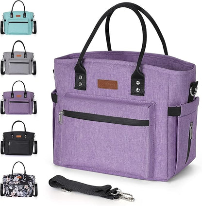 Insulated Lunch Bag for Women Men,Adult Lunch Box for Women with Adjustable Shoulder Strap,Portable Large Lunch Tote Bag for Office Work Picnic Beach,Reusable Lunch Cooler Bag