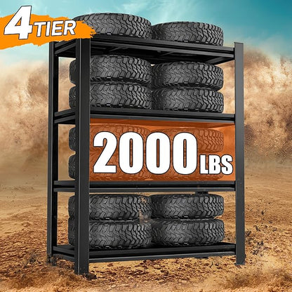 45.3" W Garage Shelving, 4 Tier Heavy Duty Metal Storage Shelves, 2000LBS Capacity, Adjustable Shelving Unit for Garage, Basement Organizer, 45.3" W x 16" D x 63" H