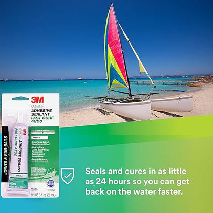 3M Marine Adhesive Sealant 4200FC, Fast Cure, White, 3 oz Tube, 1 Each, Semi-Permanent Flexible Adhesive Sealant for Boats and Marine Applications