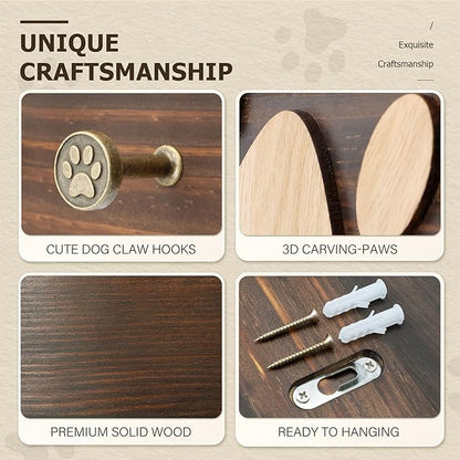 MTERSN Farmhouse Key Holder for Wall - Decorative Dog Leash Hanger Wall Mounted and Coat Rack with 6 Unique 3D Dogs Claw Hooks - Dog Accessories Organizer for Rustic Home Decor（Brown）