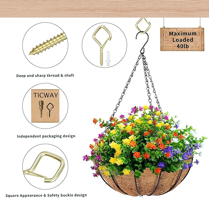 20 PCS Q-Hanger Hooks for String Lights, Ceiling Hangers for Plants & Wind Chimes, Christmas Decorations Outdoor Hooks Gold