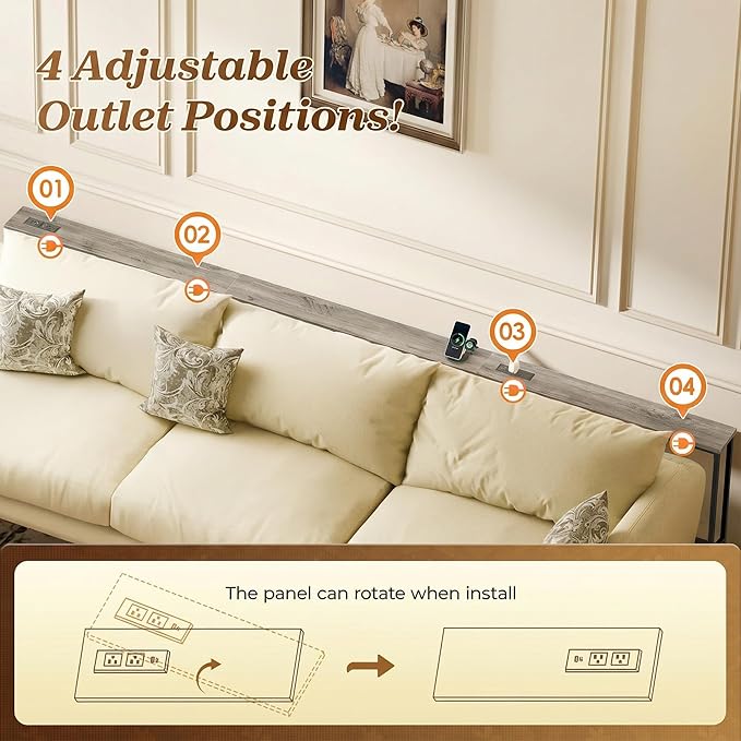 SUPERJARE Sofa Table with 2 Power Outlets and USB-C Ports, 5.9 Inch Narrow Console Table with Storage, Extra-Long, for Entryway Hallway Couch Behind Sofa, Small Spaces (Oak, 5.9"D x 110.2"W x 29.7"H)