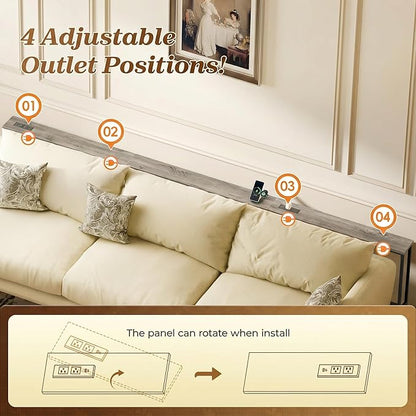 SUPERJARE Sofa Table with 2 Power Outlets and USB-C Ports, 5.9 Inch Narrow Console Table with Storage, Extra-Long, for Entryway Hallway Couch Behind Sofa, Small Spaces (Oak, 5.9"D x 110.2"W x 29.7"H)
