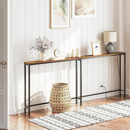 HOOBRO 78.7" Narrow Console Table with Charging Station, 5.9" Sofa Table with 2 Power Outlets and USB Ports, Long Entryway Tables Behind Couch Table, for Hallway, Livingroom, Rustic Brown BF205UXG01G1
