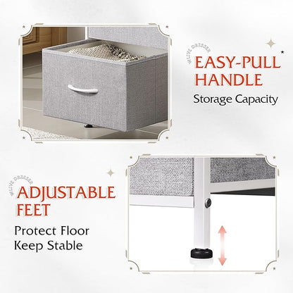 WLIVE Nightstand with 3 Drawers, Fabric Dresser, Organizer Unit, Storage Dresser for Bedroom, Hallway, Entryway, Closets, Sturdy Steel Frame, Wood Top, Easy Pull Handle, Light Grey