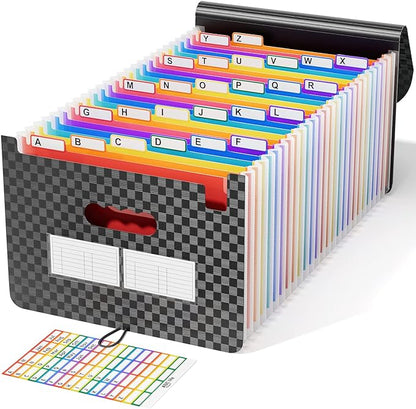ABC life 26-Pocket Accordion File Organizer, High Capacity Expandable Monthly Bill & Receipt Holder with Colored A-Z Tabs, Portable Folder Organizer for Home Office School, Fits Letter/A4 Size