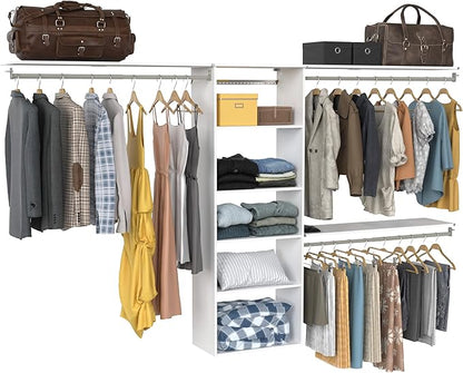 ClosetMaid SuiteSymphony Hanging Closet Kit Includes (1) Tower, (3) Closet Rods, (6) Shelves, and (3) Top Shelves w/Brackets, White