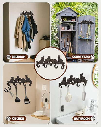 Cat Tail Wall Hooks for Hanging - Cast Iron Vintage Wall Decor Coat Rack - Vintage Rustic Design Hat Hook for Kitchen, Entryway - Handmade Heavy Duty Key Hooks