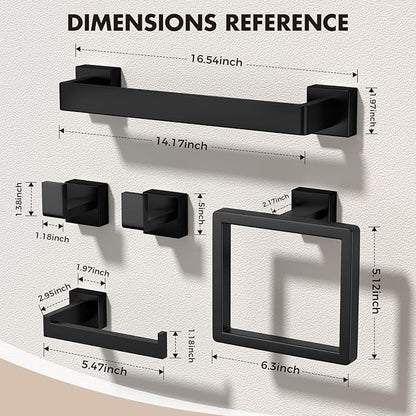5-Pieces Matte Black Bathroom Hardware Accessories Set, SUS304 Stainless Steel Bath Towel Bar Set, Towel Racks for Bathroom Wall Mounted.