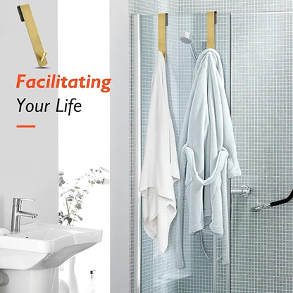 Shower Door Hooks(7.5 Inch),Extended Over Door Hooks for Bathroom Frameless Glass Shower Door,Stainless Steel Towel Hooks,Heavy Duty Rack Hooks for Robe,Towel-3 Pack-Gold