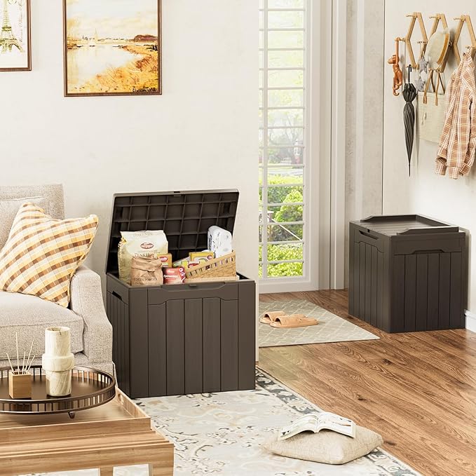 YESHOMY 30 Gal Plastic Storage Bins with Lid Stackable Box Organizers for Living Room, Office, Dorm, 2 Pack, Brown