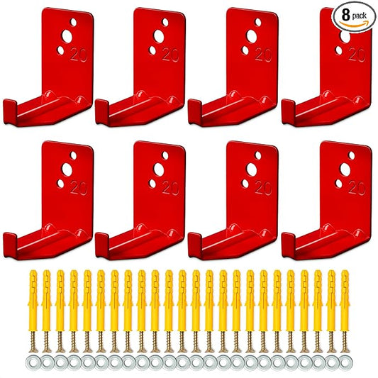 Fire Extinguisher Mount Brackets Set of 8, Heavy Duty Wall Mount Hook 2.36 x 1.57 x 2.36 in, Screws Anchors and Gaskets, Quick Install Holder, Supports up to 20 lb for Garage Workshop Home Cabinet Use