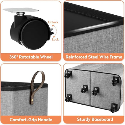 Laundry Basket with Wheels, Collapsible Laundry Baskets, Laundry Hamper with Handles Detachable Wheels, Rolling Laundry Basket, Dirty Clothes Hamper for Bathroom, Dorm, Bedroom, Grey, 155L