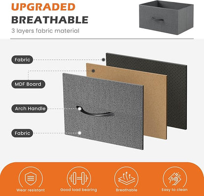 Sweetcrispy Nightstand Small Bedroom Dresser with 4 Fabric Drawers,Bed Side Furniture End Table, Wooden Top Cabinet Night Stand Dresser for Closet, Entryway, Dorm, Grey