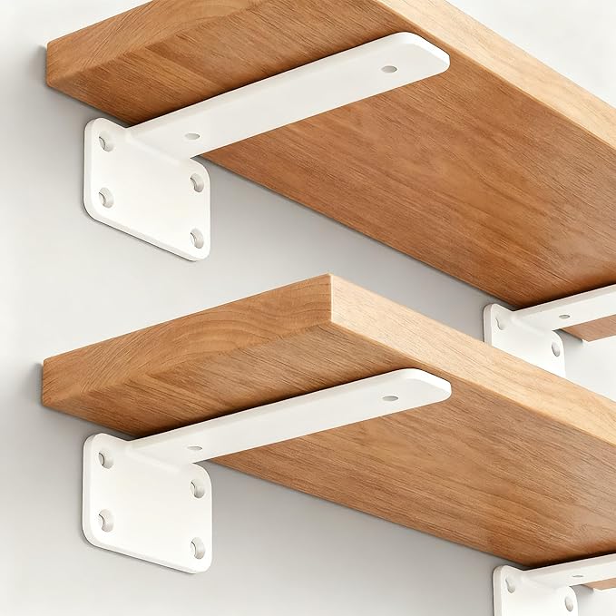 12 Pack - 8 inch White Hidden L Shelf Bracket (1/5 Inch Thicked) Iron Floating Shelf Brackets Rustic Industrial Metal Brackets for Shelf Support
