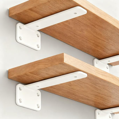 6 Pack - 8 inch White Hidden L Shelf Bracket (1/5 Inch Thicked) Iron Floating Shelf Brackets Rustic Industrial Metal Brackets for Shelf Support