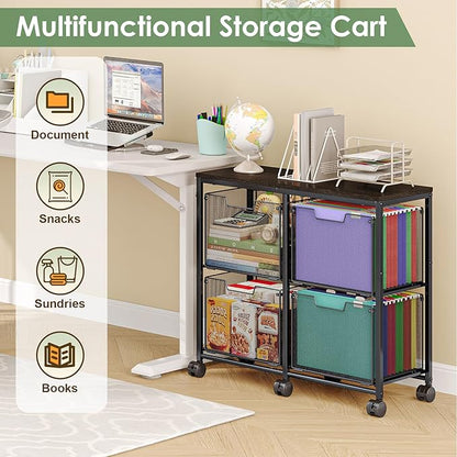4 Drawer Lateral File Cabinet, Mobile Filing Cabinet, Printer Stand with Wheels Under Desk Storage Office Storage Cabinet Fits Letter Size for Home Office, Black