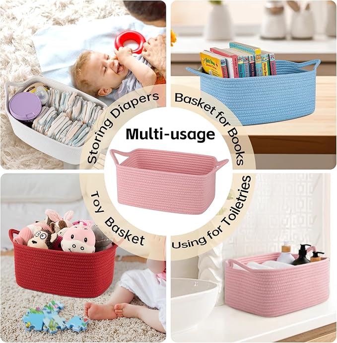 OIAHOMY Woven Basket, Gift Basket Empty with Gift Bags and Ribbons, Rope Baskets for Baby Showers, Storage Baskets with Handles for Nursery, Pet Toy Organizer - Red