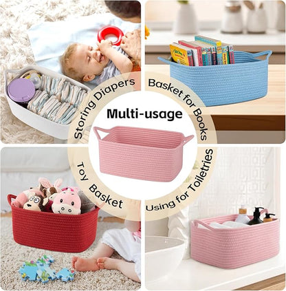 OIAHOMY Woven Basket, Gift Basket Empty with Gift Bags and Ribbons, Rope Baskets for Baby Showers, Storage Baskets with Handles for Nursery, Pet Toy Organizer - Red