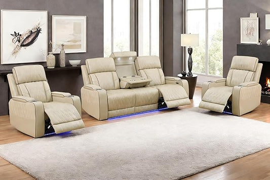 Living Room Furniture Sets, Power Recliner Sofa Set, Modern Leather Reclining Couch Furniture Set for Living Room, Includes 2 Recliner Chairs and 1 3-Seater Reclining Couch for Home and Office