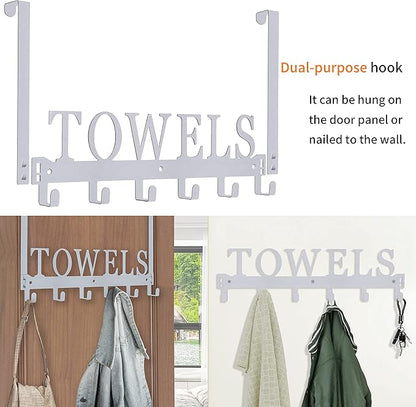 Over The Door Hooks, Towel Rack for Bathroom, Door Mount Towel Hooks Bath Towel Hanger for Bedroom Kitchen Pool Beach Towels Bathrobe Wall Mount Towel Holder for Bathrooms (6 Hooks, Silver Grey)