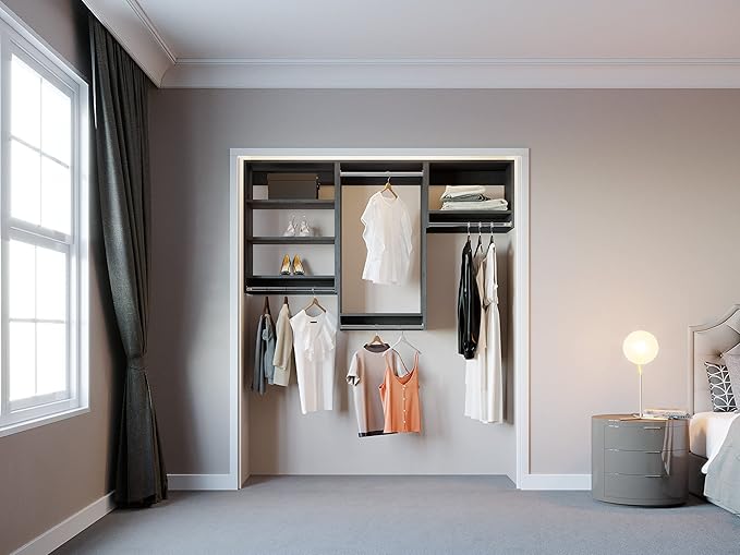 Closet Kit with Hanging Rods - Corner Closet System - Closet Shelves - Closet Organizers and Storage Shelves (Grey, 78 inches Wide) Closet Shelving