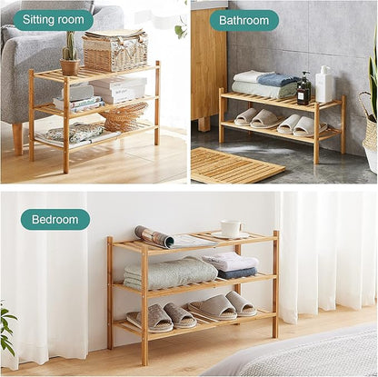 3-Tier Free Standing Shoe Racks, Bamboo Wood Shoe Rack for Entryway & Closet, Beautiful | Natural | Functional | Sturdy Shoe Rack