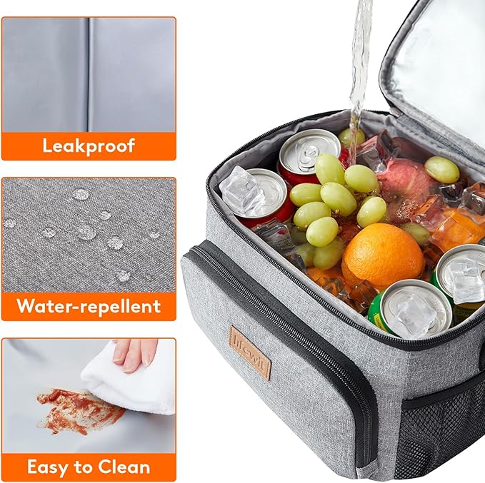 Lifewit Reusable Insulated Lunch Bag, Portable Cooler Freezable Soft Lunchbox Leakproof with Adjustable Shoulder Strap for Men Women Adult for Work Picnic or Travel, 9L 12 Can, Grey