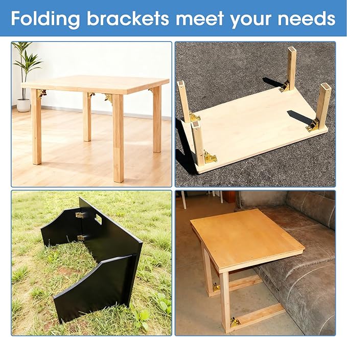 TopDirect Locking Hinge for Folding Leg Brackets,Heavy Duty Folding Brackets 90 Degree Self Locking Folding Hinge for Table Legs Furniture 4 Pack，Zinc