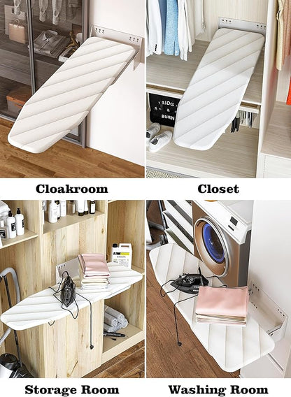 Nisorpa Wall Mounted Ironing Board 37.9" x 11.8" Fold Away 180° Swivel Iron Board with Heat Resistant Cover in Wall Ironing Board Space Saving for Home Laundry Room
