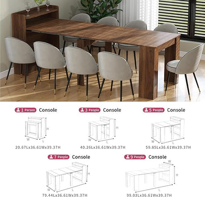 Extendable Folding Dining Table with Storage, 30”-88.4”L Expandable Rectangle Wood Table for 1–10 People, Space-Saving Modern Rustic Dining Room Kitchen Furniture, Walnut