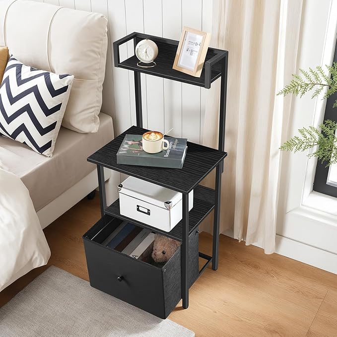 Printer Table with Storage, Home Printer Stand with File Cabinet, Fits A4/Letter Size Files, Printer Cabinet with Large Tabletop, Display Shelf, for Home Office, Black PTBK3501