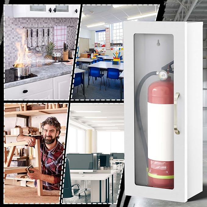Zonon 1 Pcs 10lb Fire Extinguisher Cabinet Wall & Surface Mount 24-3/4 H x 10-1/4 W x 6-3/4 D 22 Gauge Steel Fire Extinguisher Box Case Extinguishers Holder with Handle for Indoor Outdoor (White)