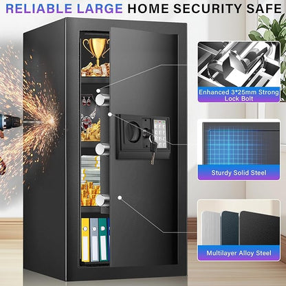 [27.57''] Tall Safe Box, Home Safe with Fireproof Waterproof Bag, 6.0 Cuft Anti-Theft Digital Security Lock Box with Smart Alert System, Removable Shelf, Mute Function, Document Safes for Jewelry