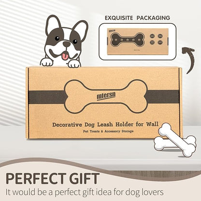MTERSN Modern Farmhouse Dog Leash Holder for Wall - Decorative Key Hooks Wall Mount with Bone Shape and Coat Hanger for Entryway - Pets Accessories Storage for Dog Lover Gifts (Black & White)