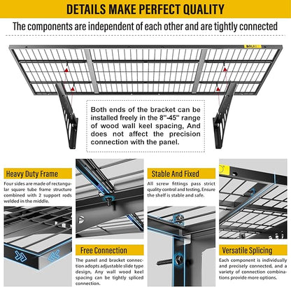 1.64x4ft Adjustable Rail Wall Garage Storage Shelf, for Tool Room, Storage Room, Store Supermarket Wall Storage Shelving Rack (2 Pack-Black)