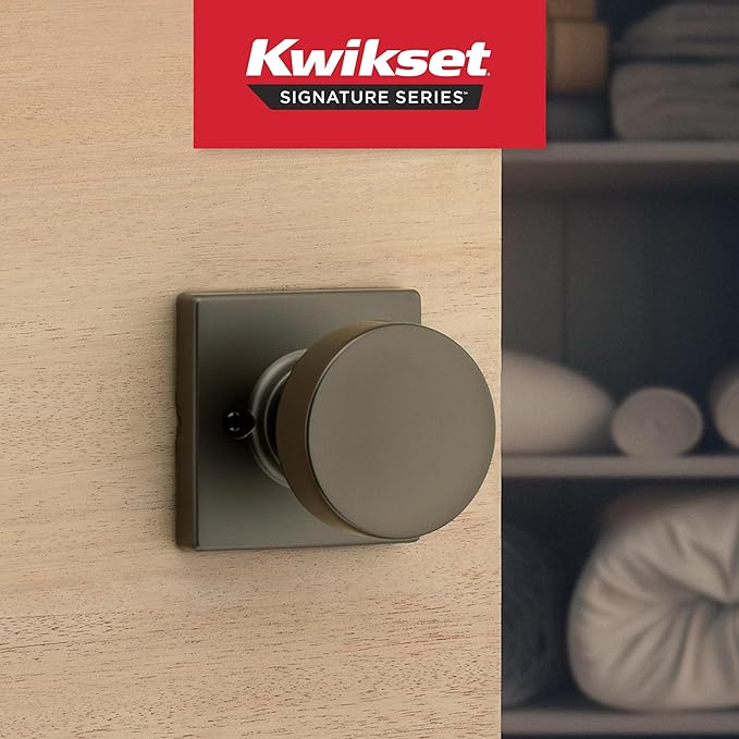 Kwikset Pismo Dummy Door Knob, Square Single Sided Handle for Closets, French Double Doors, and Pantry, Gunmetal Non-Turning Interior Push/Pull Door Knob