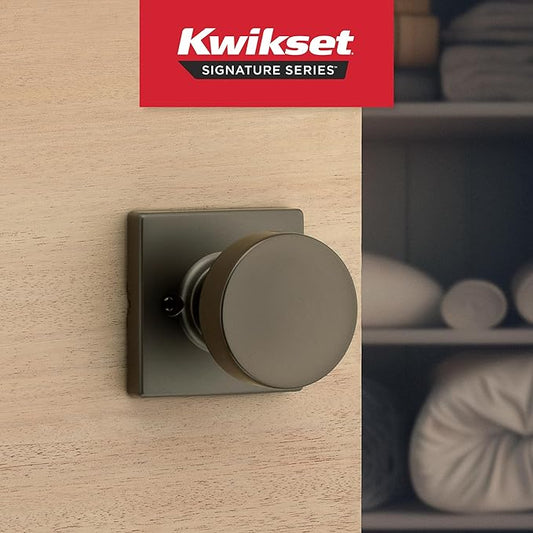 Kwikset Pismo Dummy Door Knob, Square Single Sided Handle for Closets, French Double Doors, and Pantry, Gunmetal Non-Turning Interior Push/Pull Door Knob