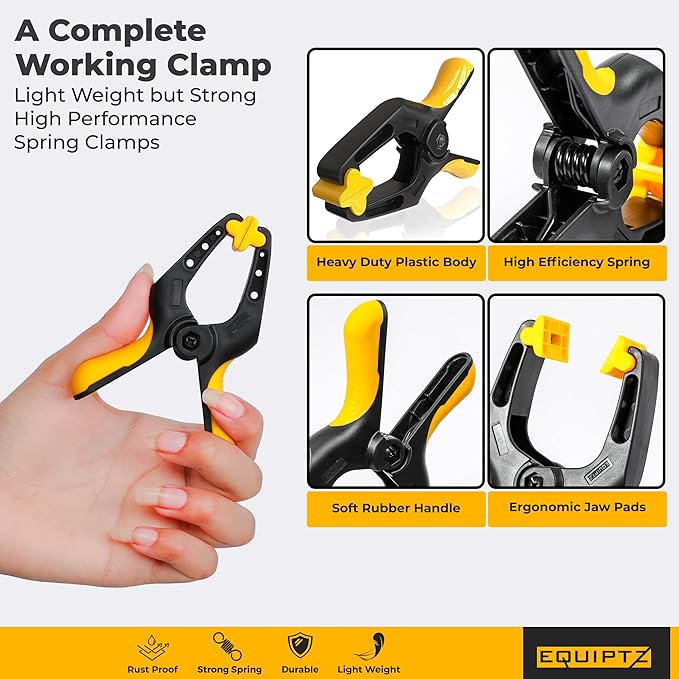 Spring Clamps 4 inch - 10 Pack Plastic Clamps for Pool Cover, Balloon Archs, Tarps & Backdrop with 2 inch Mouth Opening - Rust Free Large Clips Heavy Duty Outdoor with Non-Detachable Jaw Pads