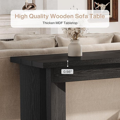 Tribesigns 70.9-Inch Sofa Console Table, Wooden Extra Long Entryway Table with Widened Tabletop, Farmhouse Console Behind Couch with Sturdy Double Pedestal for Hallway, Living Room, Black