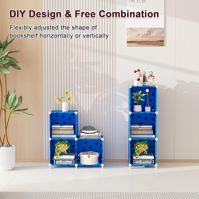 UNKU Cube Storage Organizer, 3 Cube Closet Organizer Storage Shelves, DIY Stackable Bookcase, Clothes Organizer Shelf for Closet, Bedroom, Living Room, Cabinet, Home, Office, Dark Blue