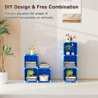 UNKU Cube Storage Organizer, 3 Cube Closet Organizer Storage Shelves, DIY Stackable Bookcase, Clothes Organizer Shelf for Closet, Bedroom, Living Room, Cabinet, Home, Office, Dark Blue