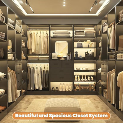 Unikito 25 Inch Closet System with 4 Drawers, 2FT Wood Closets Organizer with Storage Shelves and Mirror Design, Freestanding Sturdy Walk in Closet Tower for Bedroom, 25" W x 16" D x 80" H, Black