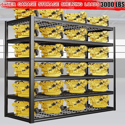 50" W Garage Shelving Heavy Duty, 6 Tier Garage Shelves, 84" H Adjustable Storage Shelving Unit, Commercial Metal Shelves for Warehouse, Basement